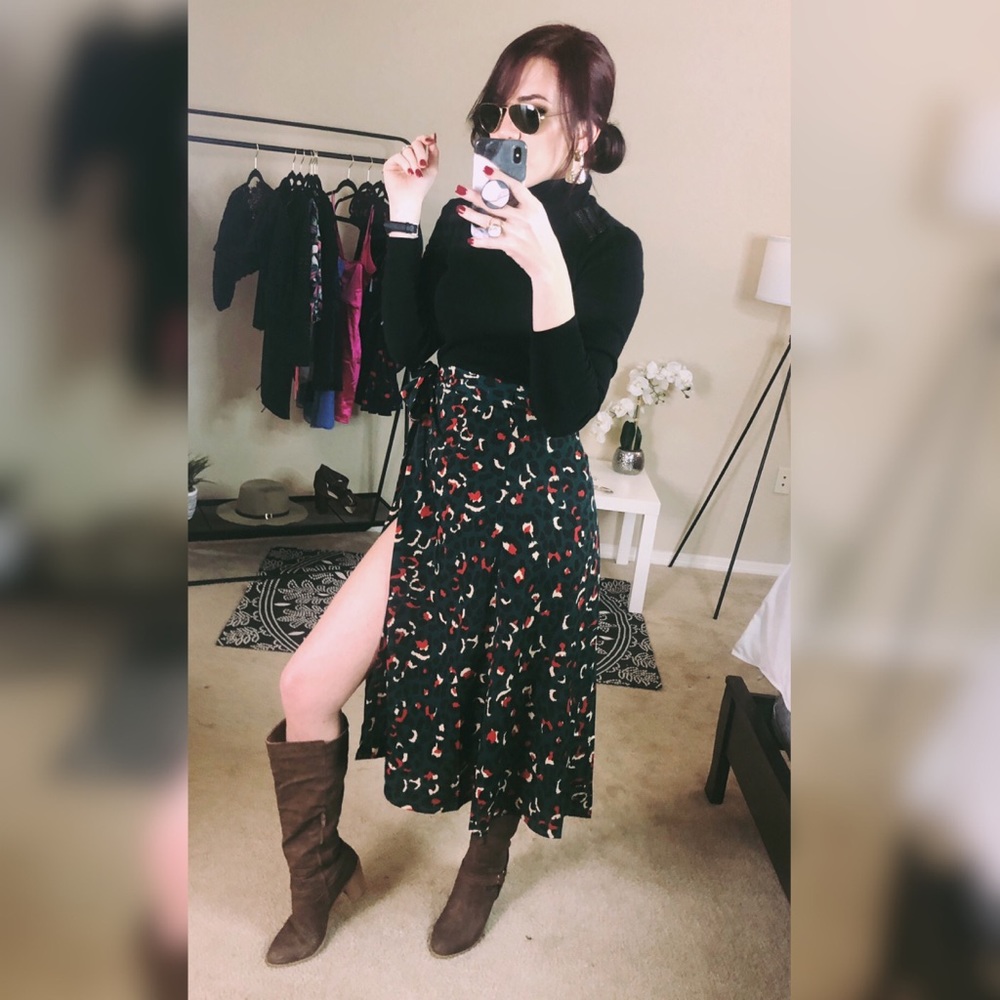 Green Leopard Midi Skirt